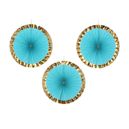 Picture of FAN DECORATIONS BLUE & GOLD - 3 PACK
